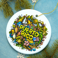 Carregar imagem no visualizador da galeria, Puerto Rico Symbols Graphic Art on Ceramic Ornament, Rican Culture Christmas Gift
