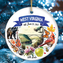 Carregar imagem no visualizador da galeria, Artistic West Virginia State Themes and Landmarks Christmas Ornament
