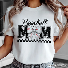Load image into Gallery viewer, Baseball Mom Coquette Bow Retro T-Shirt, Stylish Game Day White Tee for Trendy and Proud Sports Mothers
