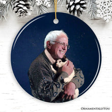 Load image into Gallery viewer, Bernie Sanders Ornament, Christmas Decoration Bernie Holding Cat
