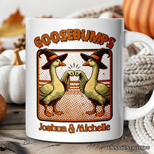 Carregar imagem no visualizador da galeria, Goosebumps Personalized Mug, Retro Best Friend Halloween Goose Gift with Custom Names
