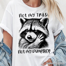 Carregar imagem no visualizador da galeria, Not My Trash Not My Dumpster Raccoon T-Shirt, White and Natural Tee With Cute Mental Health Sayings
