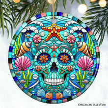 Carregar imagem no visualizador da galeria, Oceanic Oasis Sugar Skull Stained Glass Style Ornament, Marine Wonder Christmas Gift and Decor
