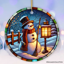 Carregar imagem no visualizador da galeria, Serene Lantern Light Snowman with Top Hat Ornament, Gift for Joyful Winter Tranquility Decor
