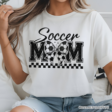 Load image into Gallery viewer, Soccer Mom Coquette Bow Retro T-Shirt, Stylish Game Day White Tee for Trendy and Proud Sports Mothers
