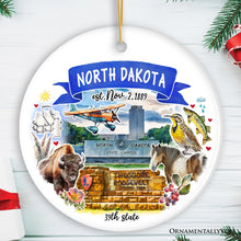 Carregar imagem no visualizador da galeria, Artistic North Dakota State Themes and Landmarks Christmas Ornament
