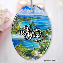 Carregar imagem no visualizador da galeria, Artistic US Virgin Islands Ornament, Tropical Beach Paradise in Atlantic Ocean Christmas Souvenir
