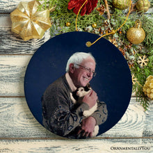 Load image into Gallery viewer, Bernie Sanders Ornament, Christmas Decoration Bernie Holding Cat
