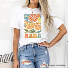 Carregar imagem no visualizador da galeria, Boho Floral Mama T-Shirt, Natural and White Tee Large Flowers for Modern Moms
