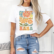 Load image into Gallery viewer, Boho Floral Mama T-Shirt, Natural and White Tee Large Flowers for Modern Moms
