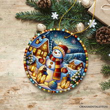 Load image into Gallery viewer, Enchanting Snowman with Cozy Lantern in Winter Village Ceramic Ornament for Decor and Gift
