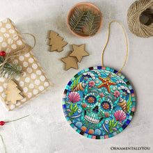 Carregar imagem no visualizador da galeria, Oceanic Oasis Sugar Skull Stained Glass Style Ornament, Marine Wonder Christmas Gift and Decor
