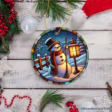Carregar imagem no visualizador da galeria, Serene Lantern Light Snowman with Top Hat Ornament, Gift for Joyful Winter Tranquility Decor
