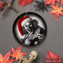 Carregar imagem no visualizador da galeria, Sinister Santa Clown Ceramic Ornament, Eerie Christmas Decoration for Halloween Tree
