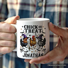 Carregar imagem no visualizador da galeria, Halloween Chickens Personalized Mug, Chick or Treat Funny Farmhouse Custom Gift
