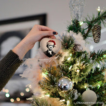 Carregar imagem no visualizador da galeria, Melancholic Poet Edgar Allan Poe with Santa Hat Ornament, Eerie Christmas Gift for Literature Lovers
