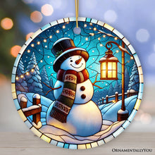 Carregar imagem no visualizador da galeria, Serene Lantern Light Snowman with Top Hat Ornament, Gift for Joyful Winter Tranquility Decor
