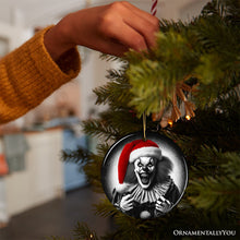 Carregar imagem no visualizador da galeria, Sinister Santa Clown Ceramic Ornament, Eerie Christmas Decoration for Halloween Tree
