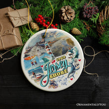 Carregar imagem no visualizador da galeria, Vibrant Jersey Shore Ceramic Ornament, Tropical New Jersey Vacation in Atlantic Ocean Christmas Souvenir
