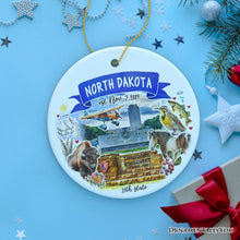 Carregar imagem no visualizador da galeria, Artistic North Dakota State Themes and Landmarks Christmas Ornament
