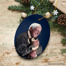 Load image into Gallery viewer, Bernie Sanders Ornament, Christmas Decoration Bernie Holding Cat
