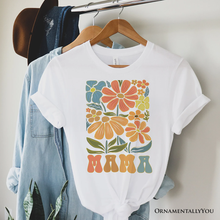 Load image into Gallery viewer, Boho Floral Mama T-Shirt, Natural and White Tee Large Flowers for Modern Moms
