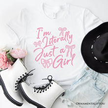 Carregar imagem no visualizador da galeria, I&#39;m Literally Just a Girl T-Shirt, Trendy White and Black Coquette Bow Tee for Girly Aesthetics
