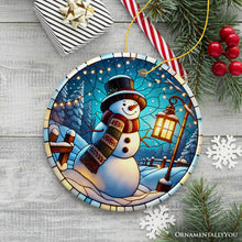 Carregar imagem no visualizador da galeria, Serene Lantern Light Snowman with Top Hat Ornament, Gift for Joyful Winter Tranquility Decor
