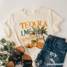 Carregar imagem no visualizador da galeria, Tequila Lime &amp; Sunshine T-Shirt, Trendy White and Natural Summer Drinking Tee
