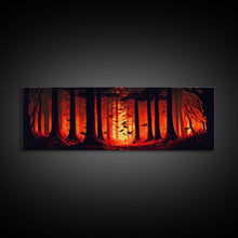 Load image into Gallery viewer, Forest Landscape Art, Forest Fire, Fall / Autumn Decor, Panoramic Wall Art, Framed Canvas Print, Orange and Yellow Fantasy Forest
