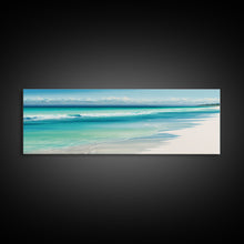 Load image into Gallery viewer, Blue Beach and Ocean Waves Panoramic Framed Canvas Print - Perfect for Living Room, Bedroom, Office Decor
