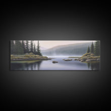 Cargar imagen en el visor de la galería, Colored Pencil Landscape Wall Art Print, Riverbank, River, Trees, Mountain, Nature Large Canvas Art Print, Panoramic, Wall Art, Canvas Print
