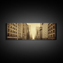 Cargar imagen en el visor de la galería, City Scape Wall Art, City Skyline Wall Art, Framed Canvas, Sepia Art, Perspective Art Print, Wall Decor, Panoramic, Wall Art, Canvas Print
