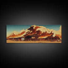 Load image into Gallery viewer, Wild West Canvas Art, Ready To Hang Canvas Print, Panoramic Art, Old West Saloon On Fire

