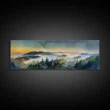 Carregar imagem no visualizador da galeria, Beautiful Watercolor Landscape, Ready To Hang Canvas Print, Panoramic Art, Above Sofa Wall Art
