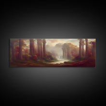 Load image into Gallery viewer, Hazy Forest Fantasy Art, Ready To Hang Canvas Print, Panoramic Art, Fog Covered Forest High Fantasy RPG Concept Art
