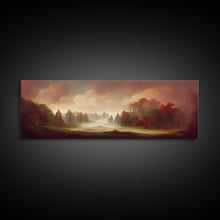 Load image into Gallery viewer, Hazy Forest Fantasy Art, Ready To Hang Canvas Print, Panoramic Art, Fog Covered Forest High Fantasy RPG Concept Art
