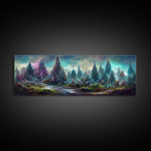 Load image into Gallery viewer, High Fantasy Forest Wall Art, Ready To Hang Canvas Print, Panoramic Art, Fantasy RPG Concept Art
