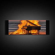 Carregar imagem no visualizador da galeria, Burning Piano On The Beach, Surreal Art, Framed Canvas Print, Panoramic Wall Art
