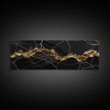 Cargar imagen en el visor de la galería, Black and Gold Marble Canvas Wall Art, Abstract Canvas Art, Panoramic Art, Large Wall Art, Marble Wall Decor, Large Canvas Art, Modern Art
