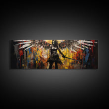 Cargar imagen en el visor de la galería, Graffiti Battle Angel, Framed Canvas Print, Game Room Art, Panoramic Painting, Panoramic Wall Art, Extra Large Wall Art
