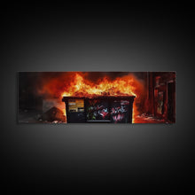 Carregar imagem no visualizador da galeria, A Bigger Dumpster Fire, Panoramic Canvas Print, Framed Wall Art, Wall Decor, Graffiti Art
