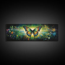 Cargar imagen en el visor de la galería, Panoramic Extra Wide Butterfly Wall Art Canvas Print, Framed Wall Art, Girl&#39;s Room Decor, Kid Room Art, Christmas Gift
