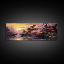 Load image into Gallery viewer, Dawn In Kyoto, Japan - Framed Canvas Print - Panoramic Painting Wall Art - Cute Wall Decor - Japanese Style Art

