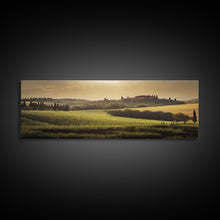 Load image into Gallery viewer, Italian Countryside at Sunset, Extra Large Wall Art, Framed Panoramic Canvas Print, Framed Wall Decor
