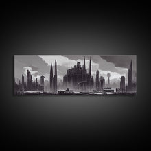Load image into Gallery viewer, Dystopian Art Deco Style Architecture, Extra Large Wall Art, Framed Panoramic Canvas Print, Framed Wall Decor
