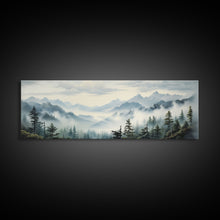 Carregar imagem no visualizador da galeria, Foggy Mountain Forest Canvas Print, Oil Landscape Painting On Canvas - Ready To Hang Large Panoramic Canvas Wall Art Prints, Framed Wall Art
