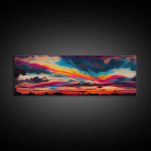 Carregar imagem no visualizador da galeria, Beautiful Panoramic Watercolor Sunset, Extra Large Wall Art, Framed Panoramic Canvas Print, Framed Wall Art
