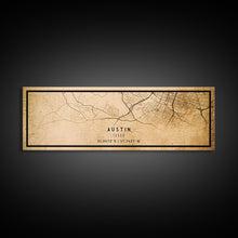 Load image into Gallery viewer, Panoramic Austin Map Print Canvas or Poster, Texas Map Art, Texas Map Print, Vintage Texas Map Framed Art, Retro / Distressed Office Art
