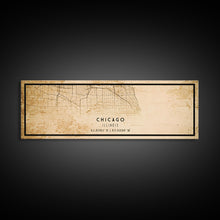 Load image into Gallery viewer, Distressed Panoramic Chicago map print poster or framed canvas, Illinois road map print poster canvas, Chicago city map print poster canvas
